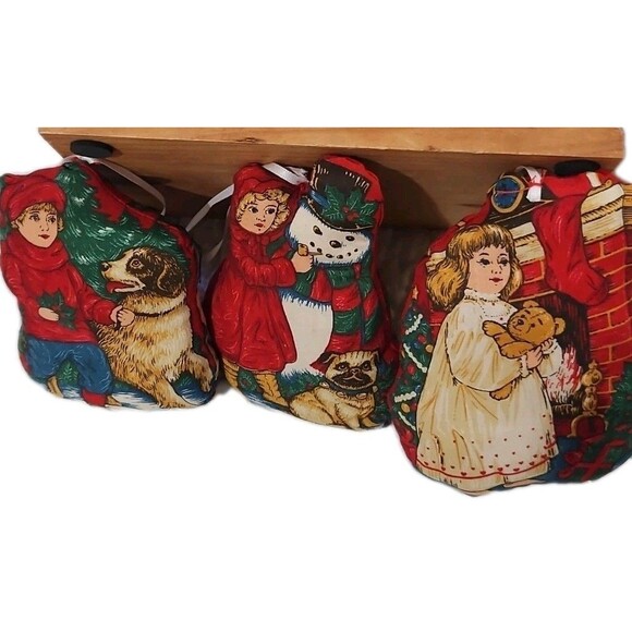 Set Of 3 Handmade Christmas Quilted Stuffed Ornaments Vintage Dog Snowman Teddy - Picture 8 of 8